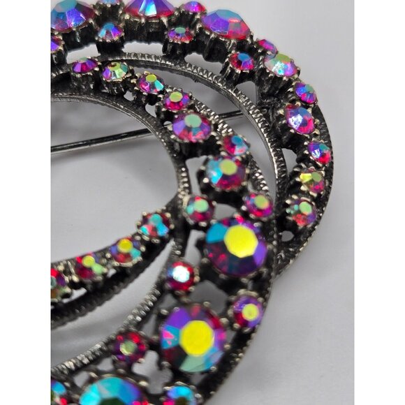 Large Vintage Florenza Signed Pink AB Rhinestone Love Knot Brooch Pin 1950s - Picture 5 of 7